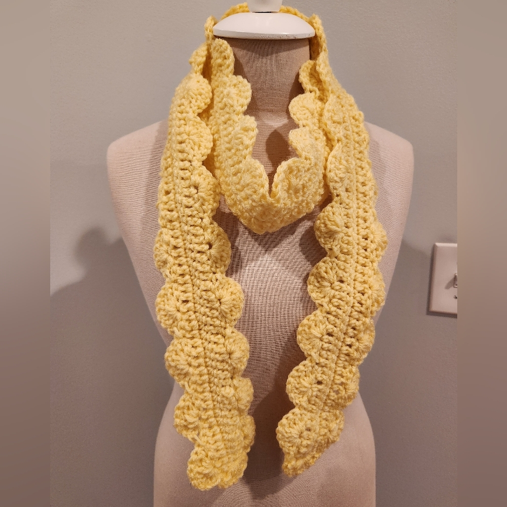Crochet Lemon Ruffle Skinny Scarf